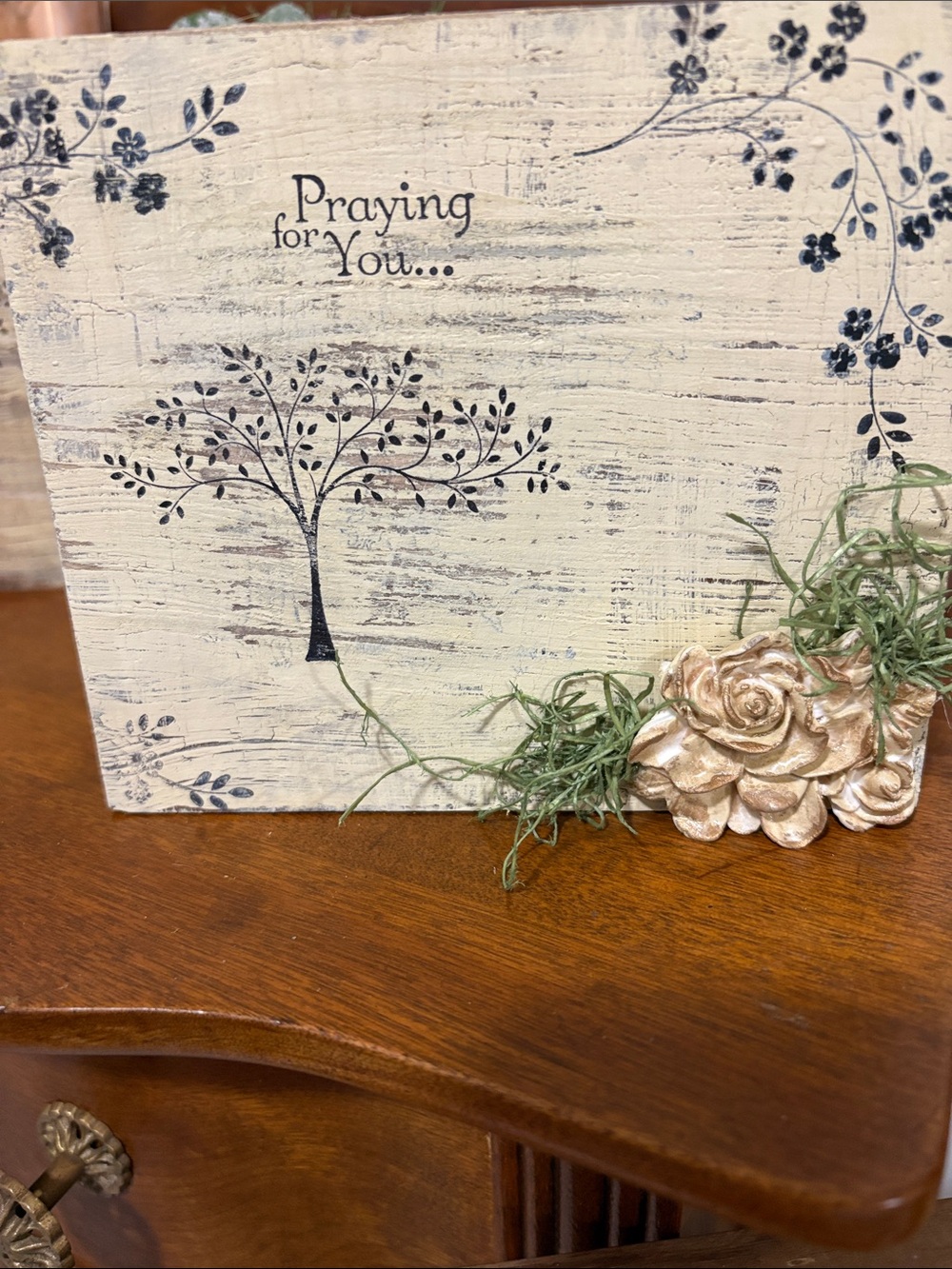 Praying For You Decorative Wall Plaque - Neutral Cream with Gold Rose Accent